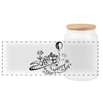 Joyeux anniversaire, félicitations - Boîte à biscuits avec couvercle en bois - blanc - Devant