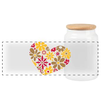 Großes Flower Power Herz, bunt - Panorama Keksdose mit Holzdeckel - Weiß - Vorne