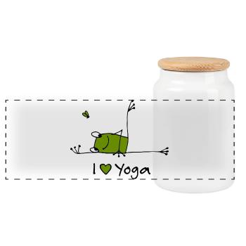 I love Yoga - Panorama Keksdose mit Holzdeckel - Weiß - Vorne