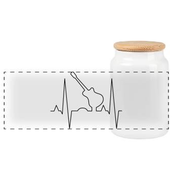 Guitar Print Design - Panoramic Cookie Jar with Wooden Lid - white - Front