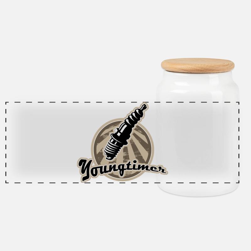 Youngtimer Zuendkerze Retro - Panorama Keksdose mit Holzdeckel - Weiß