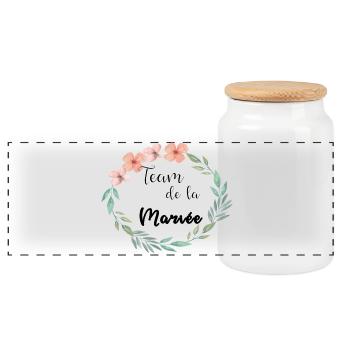 team of the floral flower leaves - Panoramic Cookie Jar with Wooden Lid - white - Front