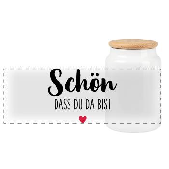 Schön dass du da bist Herz - Panorama Keksdose mit Holzdeckel - Weiß - Vorne