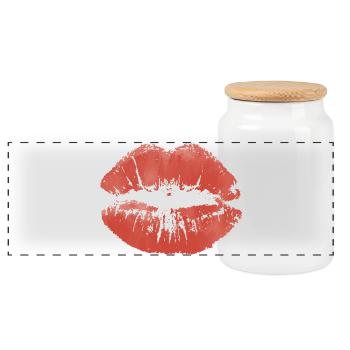 Lip Print Retro Kiss - Panoramic Cookie Jar with Wooden Lid - white - Front