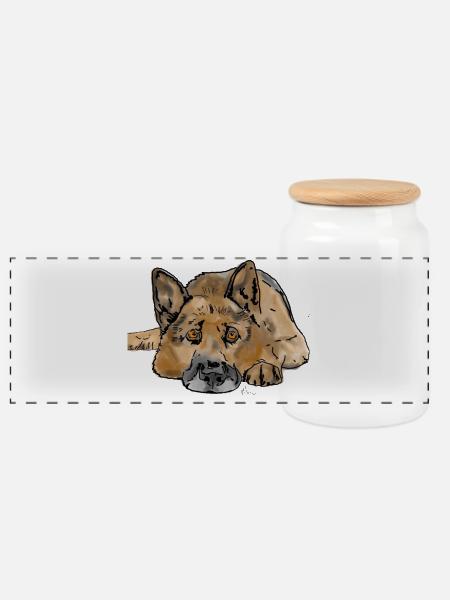 Deutscher Schäferhund - Panorama Keksdose mit Holzdeckel - Weiß