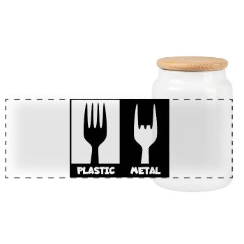 Plastic versus heavy metal. metal, hard rock # - Panoramic Cookie Jar with Wooden Lid - white - Front
