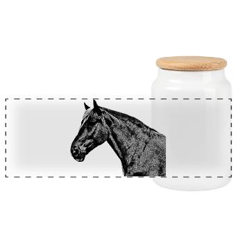 Horse head horse Dresurpferd riding club - Panoramic Cookie Jar with Wooden Lid - white - Front