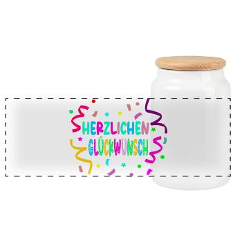Congratulations - Confetti - Panoramic Cookie Jar with Wooden Lid - white - Front