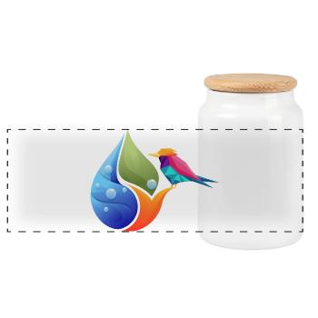 Geometric Hummingbird Over Color Sheet - Panoramic Cookie Jar with Wooden Lid - white - Front