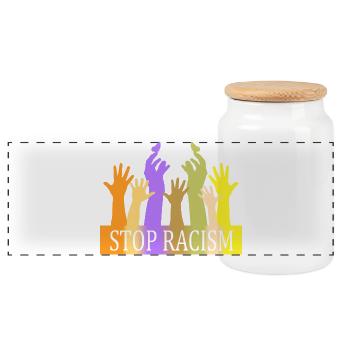 Stop Racism - Panoramic Cookie Jar with Wooden Lid - white - Front