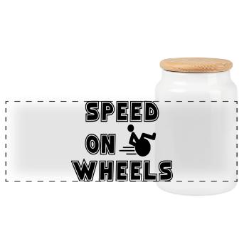Speed on wheels for real fast wheelchair users # - Panoramic Cookie Jar with Wooden Lid - white - Front