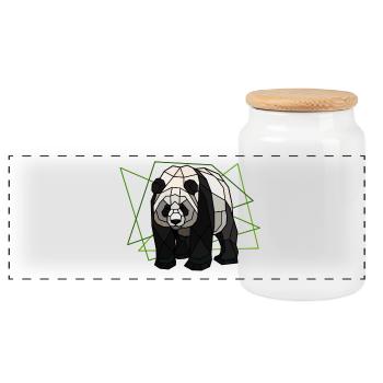 giant panda - Panoramic Cookie Jar with Wooden Lid - white - Front