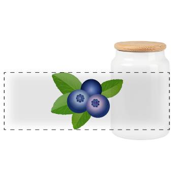 drei leuchtend blaue Heidelbeeren mit Blätter - Panorama Keksdose mit Holzdeckel - Weiß - Vorne