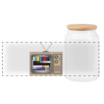 Retro TV Testbild Muster - Panorama Keksdose mit Holzdeckel - Weiß - Vorne