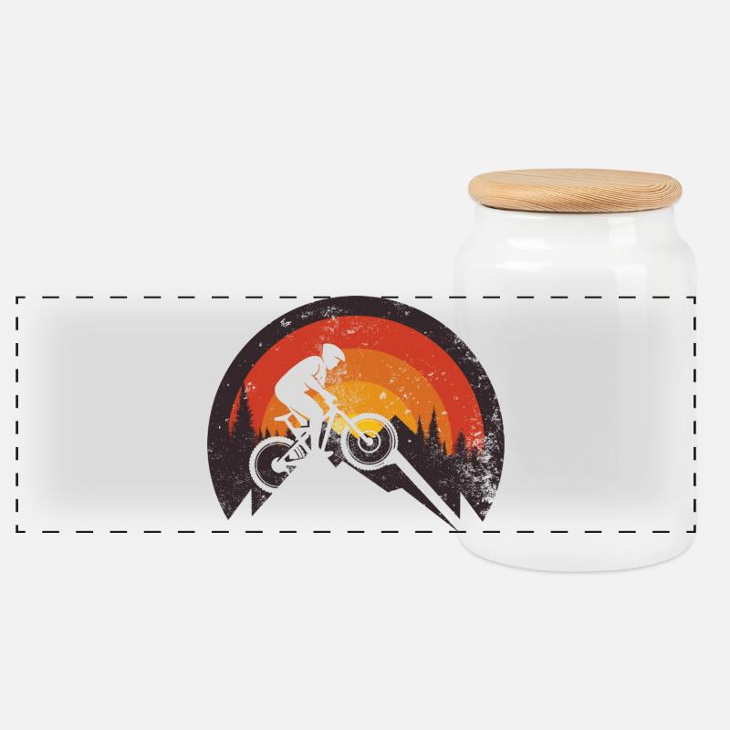 Sunset Ridge MTB Silhouette - Panorama Keksdose mit Holzdeckel - Weiß