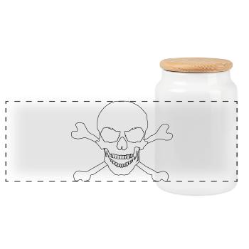 Skull and crossed bones - Panoramic Cookie Jar with Wooden Lid - white - Front