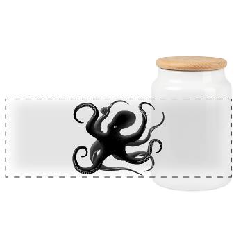 Oktopus Silhouette - Panorama Keksdose mit Holzdeckel - Weiß - Vorne