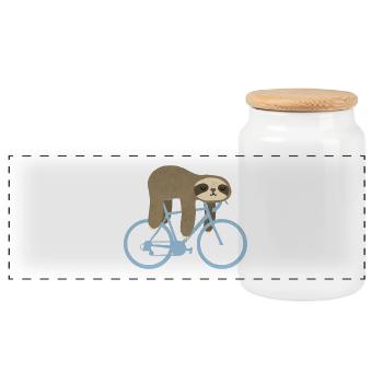 Faultier Fahrrad - Panorama Keksdose mit Holzdeckel - Weiß - Vorne