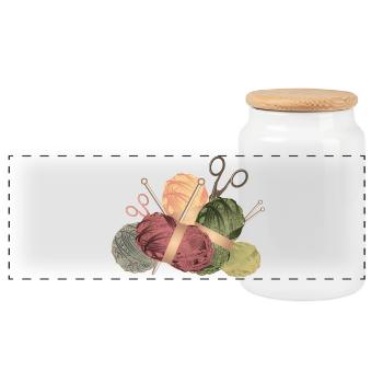 Wollknäuel & Stricknadeln mit Scheren - Panorama Keksdose mit Holzdeckel - Weiß - Vorne