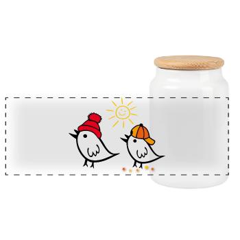Printemps, Soleil, Moineau - Boîte à biscuits avec couvercle en bois - blanc - Devant