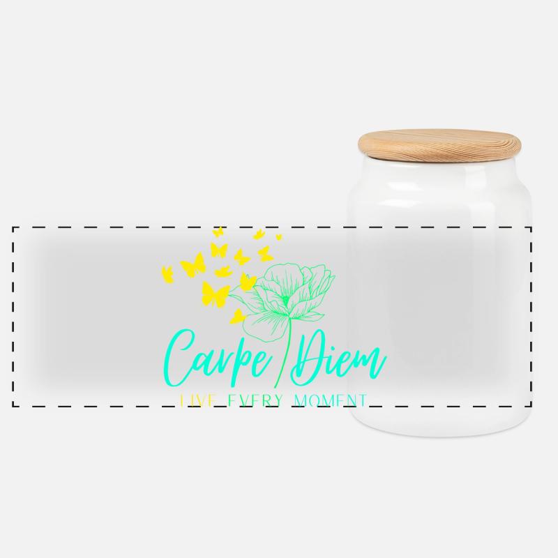 Carpe Diem LIVE EVERY MOMENT - Panorama Keksdose mit Holzdeckel - Weiß