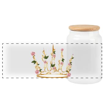 zarte Dornröschen Krone aus Rosenblüten & Blätter - Panorama Keksdose mit Holzdeckel - Weiß - Vorne