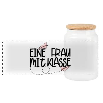 Eine Frau mit Klasse (schwarz) - Panorama Keksdose mit Holzdeckel - Weiß - Vorne