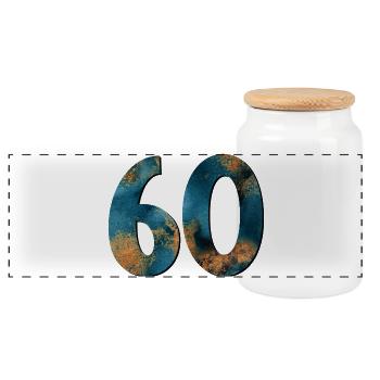 Number 60 - 60th birthday - Panoramic Cookie Jar with Wooden Lid - white - Front