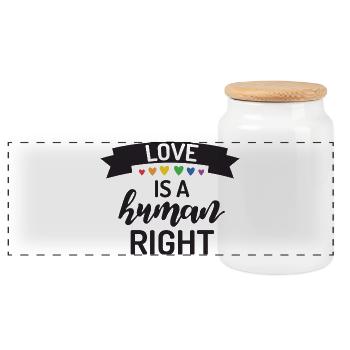 Love is a Human Right - Panoramic Cookie Jar with Wooden Lid - white - Front