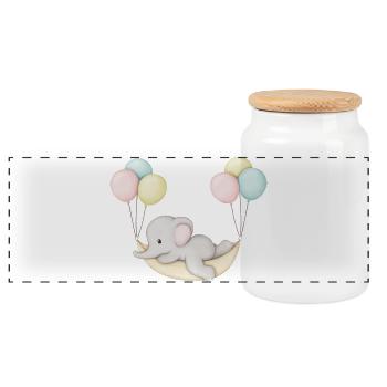 cute baby elephant in hammock - Panoramic Cookie Jar with Wooden Lid - white - Front