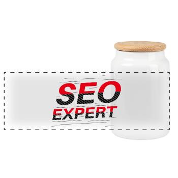Expert SEO : Typographie abstraite - Boîte à biscuits avec couvercle en bois - blanc - Devant