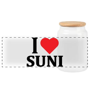 T-Shirt Ich liebe Suni T-Shirt Sardinien Geschenkidee - Panorama Keksdose mit Holzdeckel - Weiß - Vorne