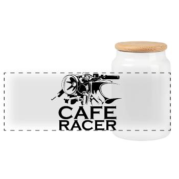 café racer icon custom bikes biker motorcycle icon - Panoramic Cookie Jar with Wooden Lid - white - Front