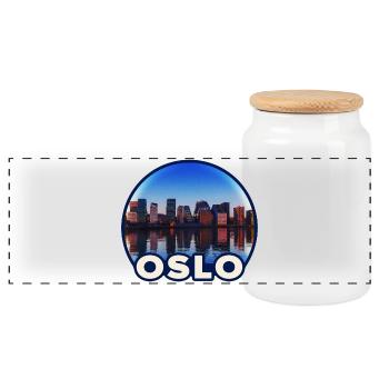 Oslo Skyline Reflection - Panoramic Cookie Jar with Wooden Lid - white - Front