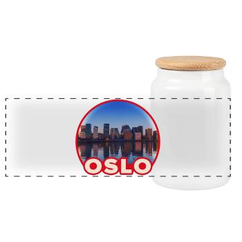 Oslo Skyline Round Logo - Panoramic Cookie Jar with Wooden Lid - white - Front