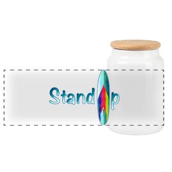 Stand up paddling lettering with paddle board - Panoramic Cookie Jar with Wooden Lid - white - Front