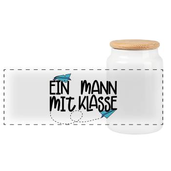 Ein Mann mit Klasse - (schwarz) - Panorama Keksdose mit Holzdeckel - Weiß - Vorne