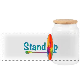 Stand up paddling lettering with paddle board - Panoramic Cookie Jar with Wooden Lid - white - Front