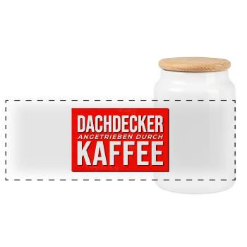 Dachdecker Kaffee Antrieb - Panorama Keksdose mit Holzdeckel - Weiß - Vorne