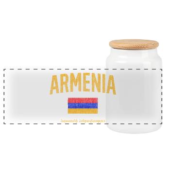 Armenia Flag Lettering - Panoramic Cookie Jar with Wooden Lid - white - Front