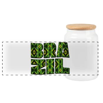 Brasil Kaleido Lettering - Panoramic Cookie Jar with Wooden Lid - white - Front