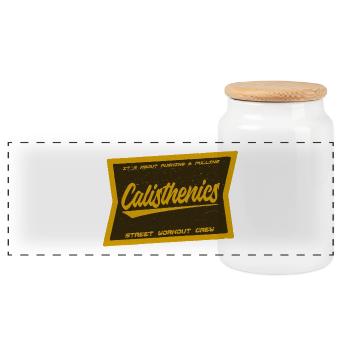 Calisthenics Street Workout Crew Badge - Panorama Keksdose mit Holzdeckel - Weiß - Vorne