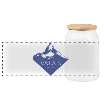 Valais Switzerland Alps Design - Panoramic Cookie Jar with Wooden Lid - white - Front