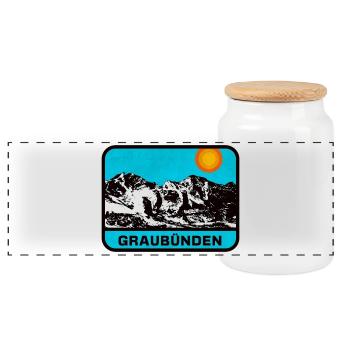 Graubünden Panorama Sun's Edge - Panoramic Cookie Jar with Wooden Lid - white - Front