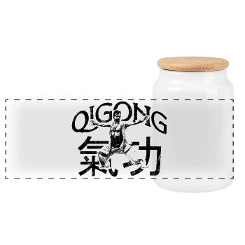 Qigong Energy Exercise Design - Panoramic Cookie Jar with Wooden Lid - white - Front