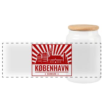 Copenhagen Skyline - Panoramic Cookie Jar with Wooden Lid - white - Front
