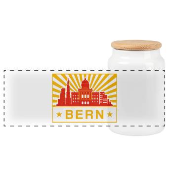 Bern Skyline Sunburst City Seal - Panoramic Cookie Jar with Wooden Lid - white - Front