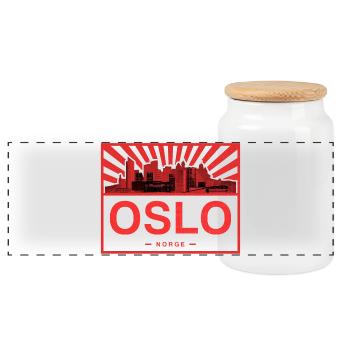 Oslo Skyline Rot Schwarz - Panorama Keksdose mit Holzdeckel - Weiß - Vorne
