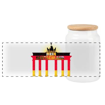 Germany Brandenburg Gate Black Red Gold - Panoramic Cookie Jar with Wooden Lid - white - Front