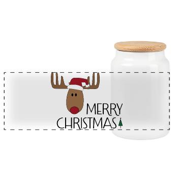 Merry Christmas - Panoramic Cookie Jar with Wooden Lid - white - Front